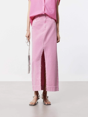 Front Slit Pink Skirt Light Reflective Details Flexible Movement