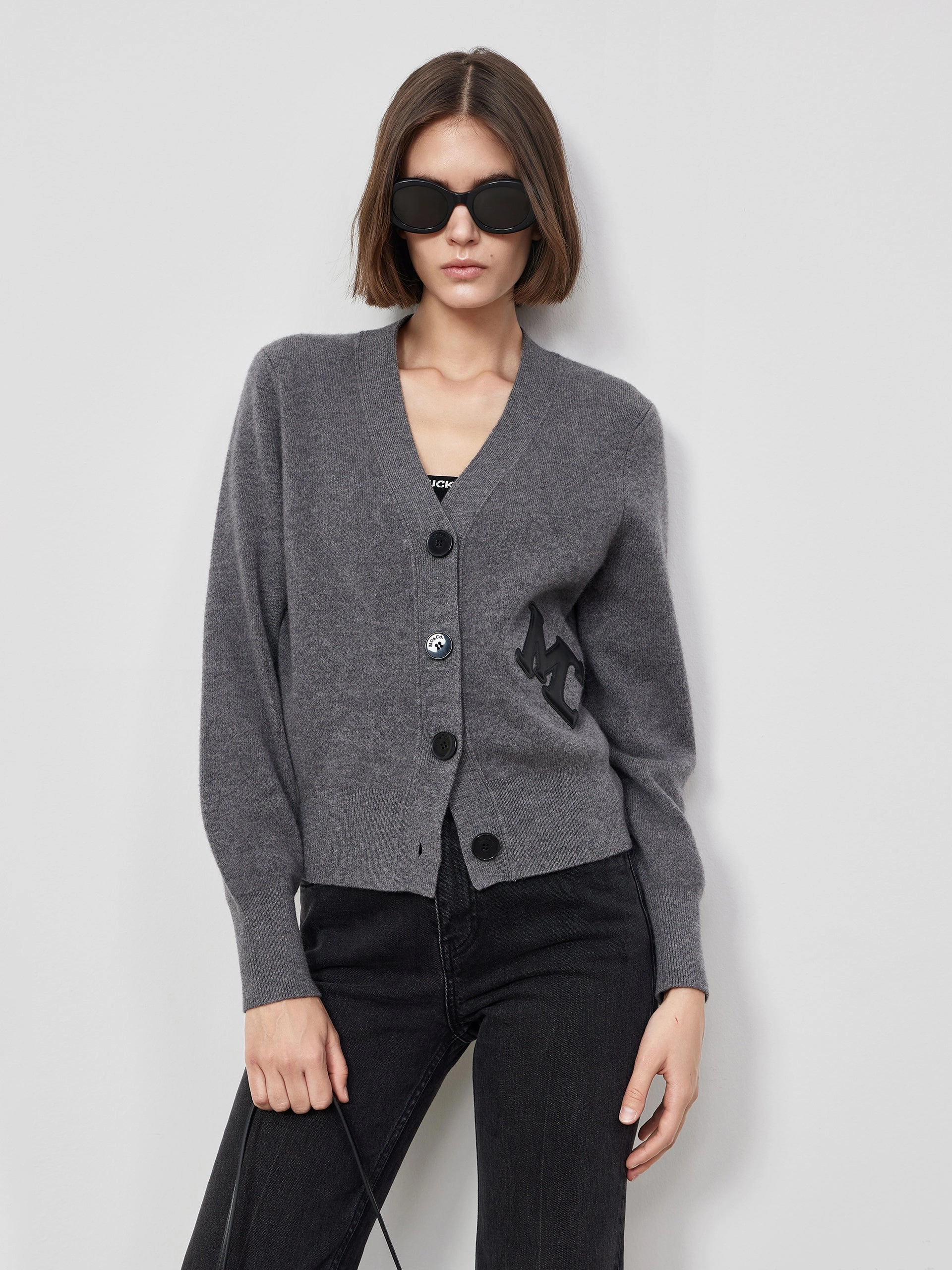 Interlock Weave LaserCut Edges Merino Wool MC Print Cardigan