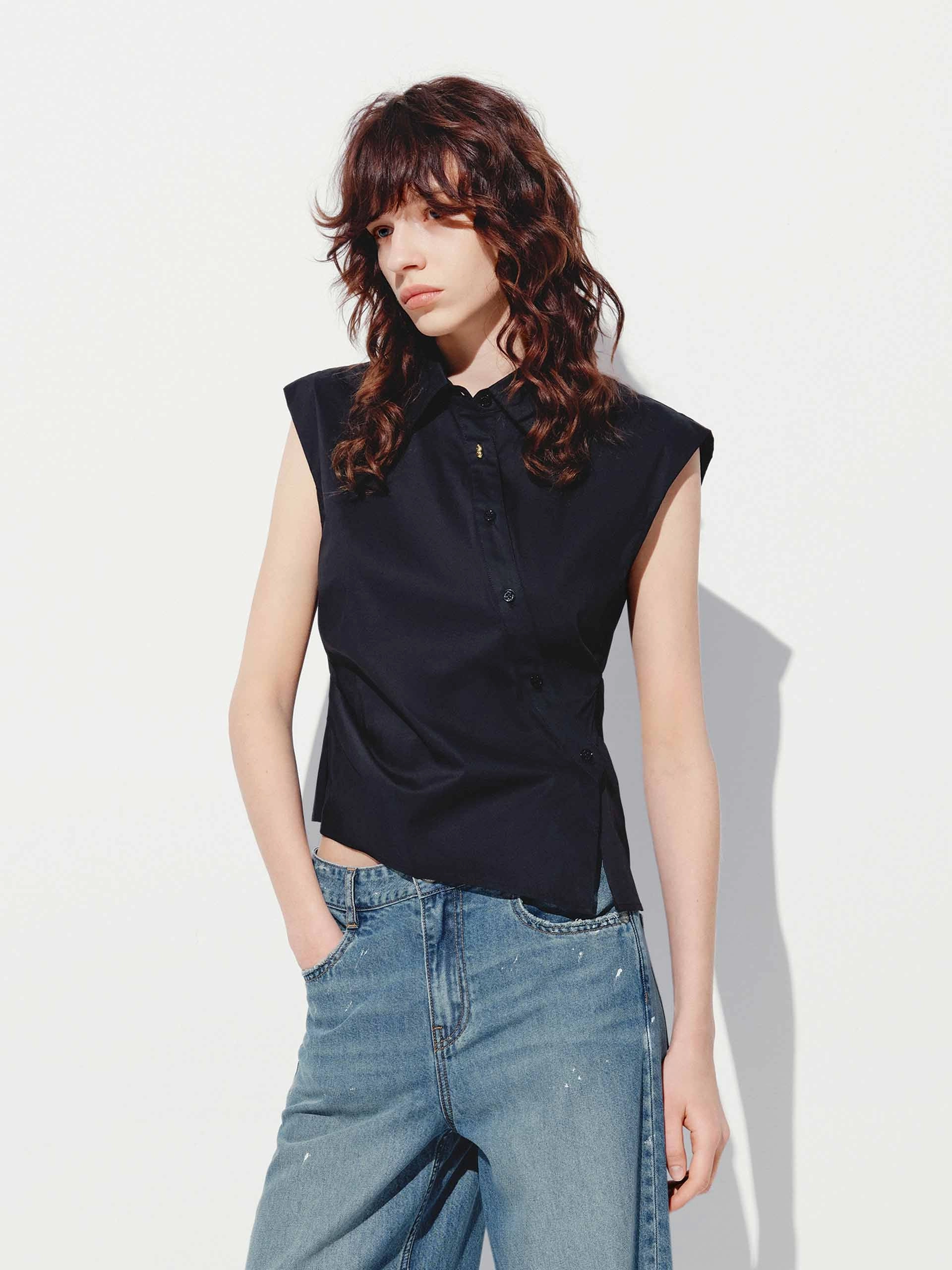 Sleeveless Slanted Placket Blouse AntiBacterial Coating WaterResistant