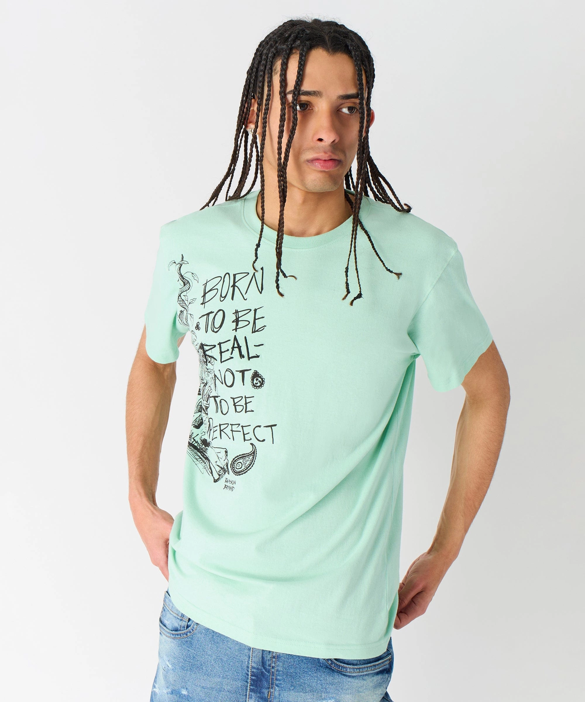 Luca Graphic Print Embroidery Short Sleeve Tee - Olive Green AntiPillTreatment