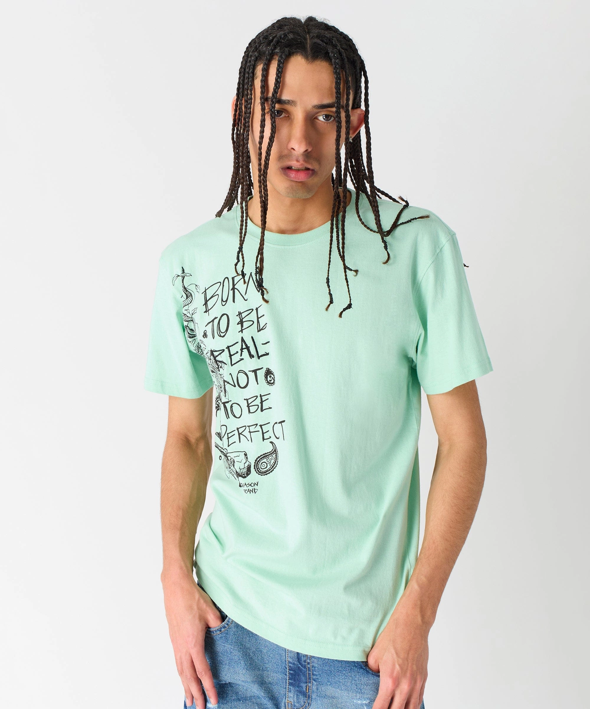 Ribbed Hem NonIrritatingEdges Luca Graphic Print Embroidery Short Sleeve Tee - Olive Green
