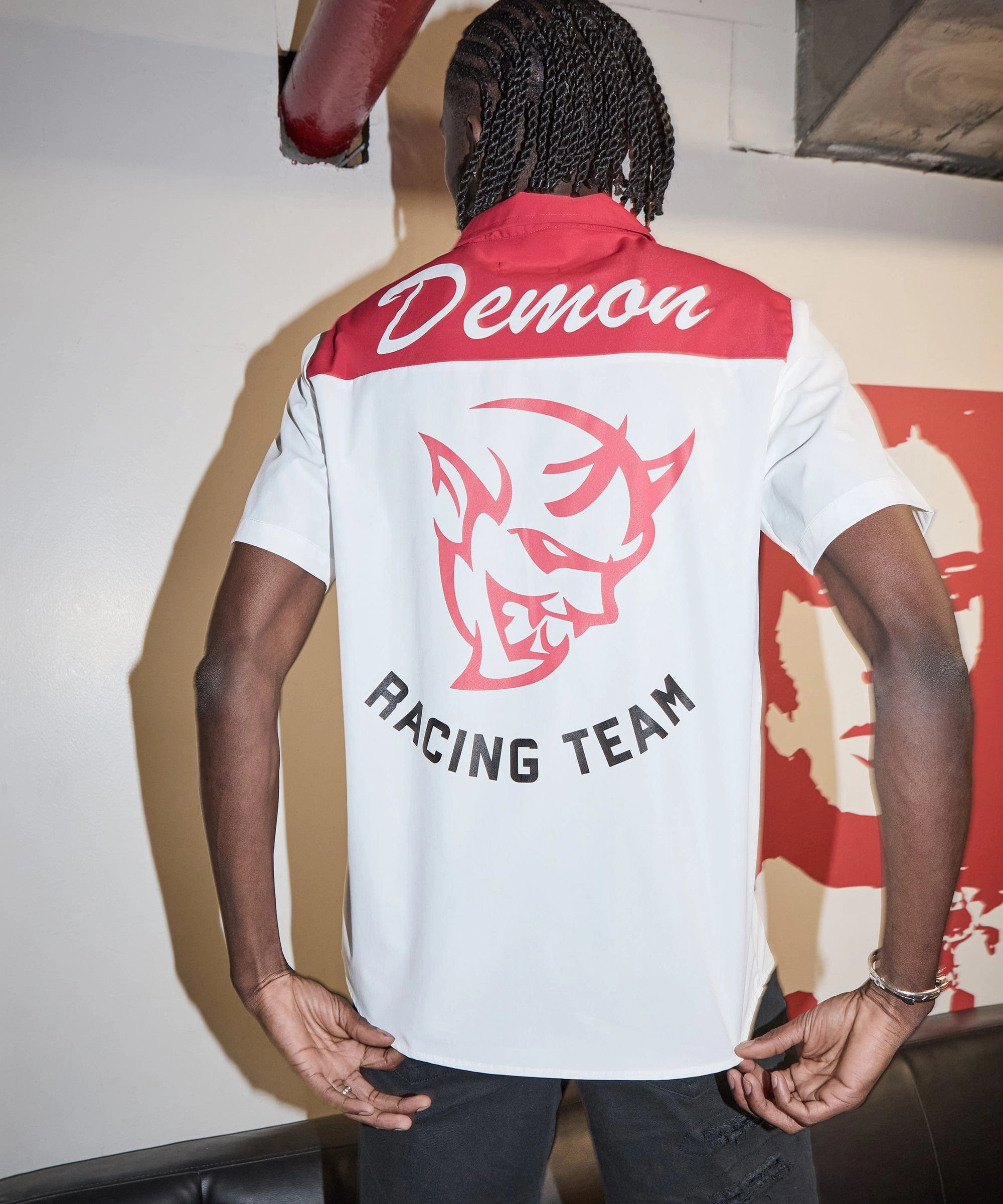 Dodge Demon Mechanics Short Sleeve Shirt - White AdjustableHemCuffs NonRestrictiveCut
