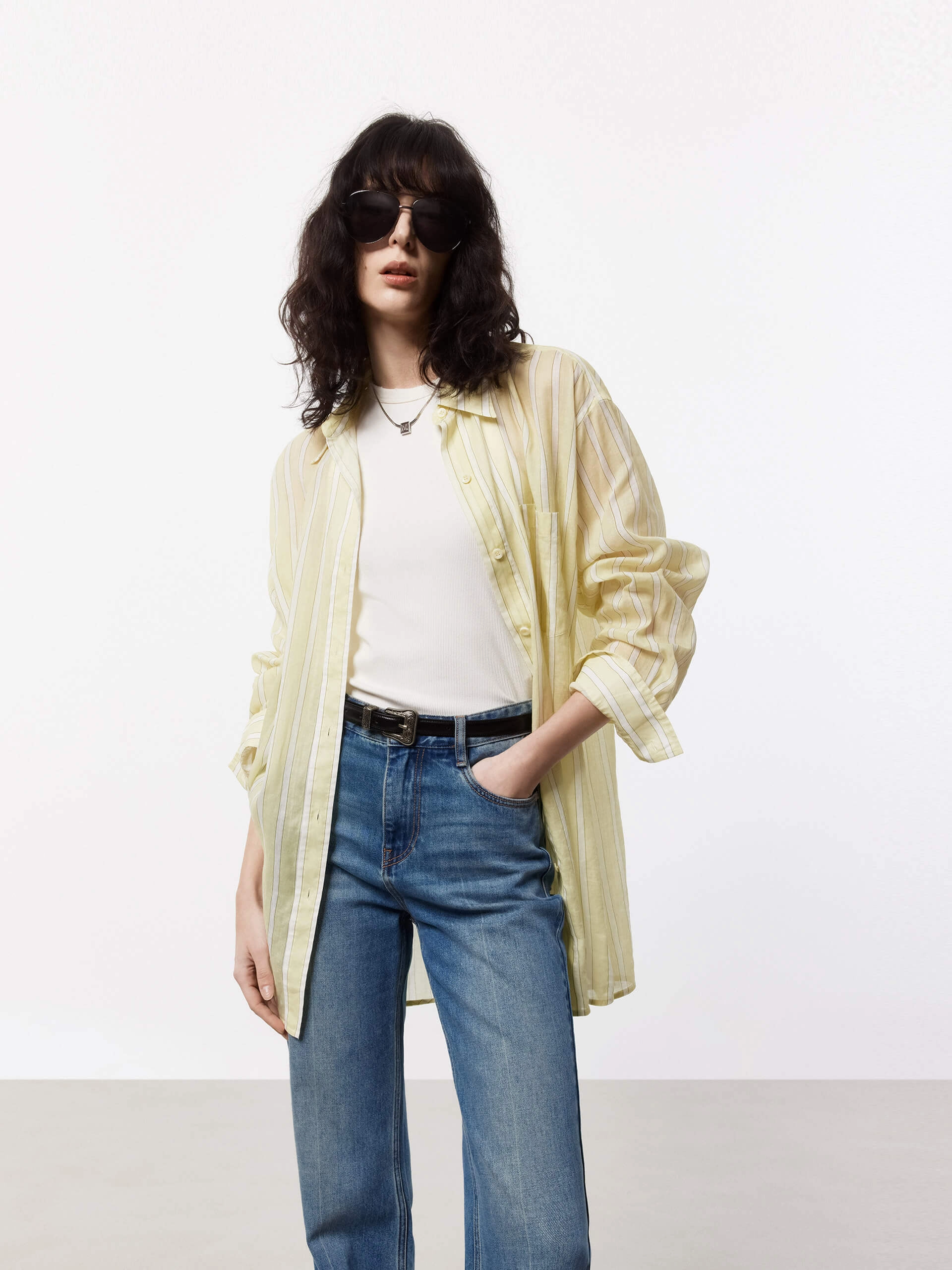 Oversize Pinstriped Shirt Circular Knit Technology