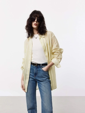 V Neck Design UltraSoftInterior Oversize Pinstriped Shirt
