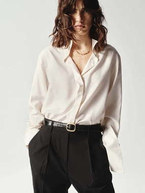 Classic Soft Silk Shirt Reflective Accent Trim Tagless Comfort Collar