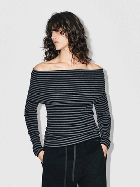 Cozy Layer Elegant Cardigan Off-shoulder Fitted Knit Top