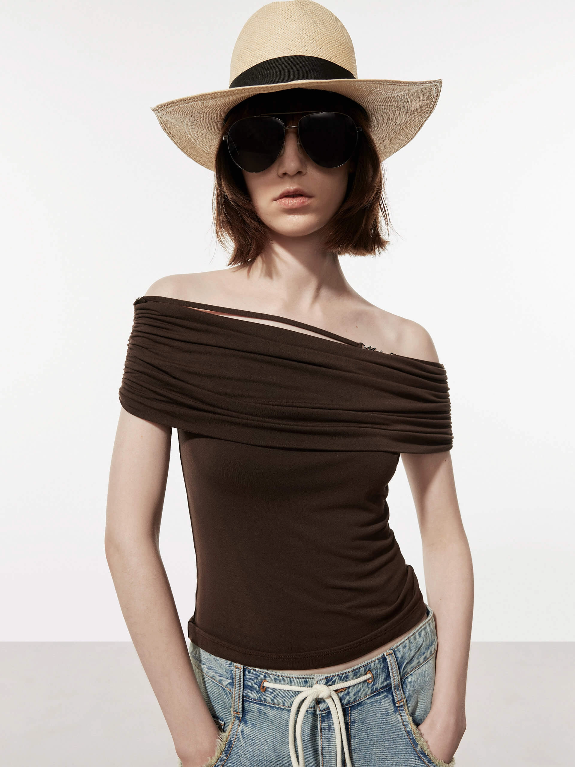 Off Shoulder Fitted Top WrinkleFree Finish