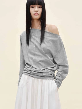 Off Shoulder Pleated T-shirt Comfort Style