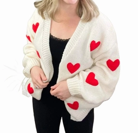 Oh My Hearts Sweater Cardigan In White Knit Look Winter Wear Essentials
