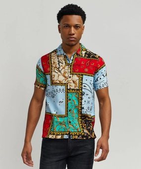 Olympian Allover Print Short Sleeve Shirt Stain Repellent Coating Architectural Tailoring