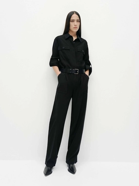 High Waist Shirt Style Jumpsuit Adjustable Belt Loops Cold Weather Wear