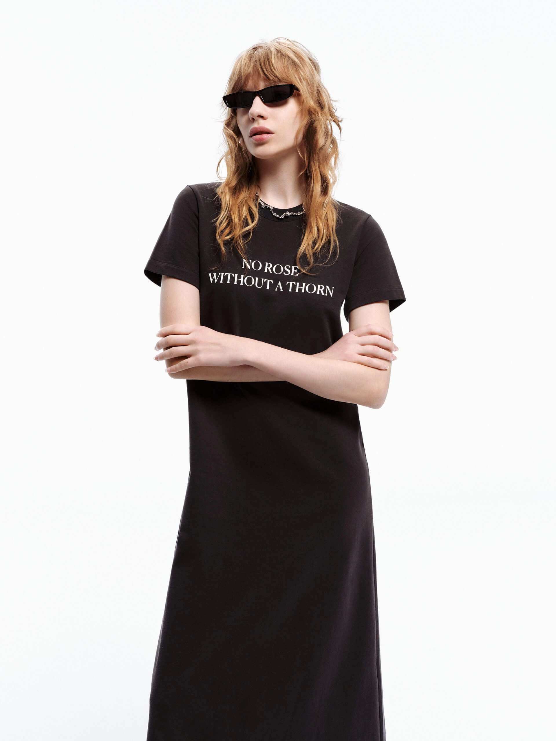 Elegant Finish Smooth-Finish Back Slit Tee Dress