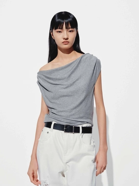 Cool Layer Wear Comfortable Design One-shoulder Pleated T-shirt