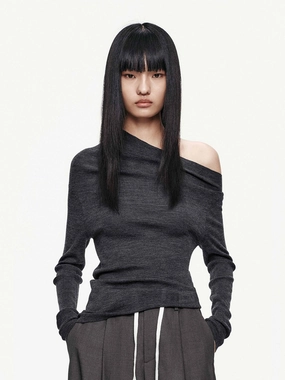 AdjustableCuffs Stretch Technology One-shoulder Wool Sweater
