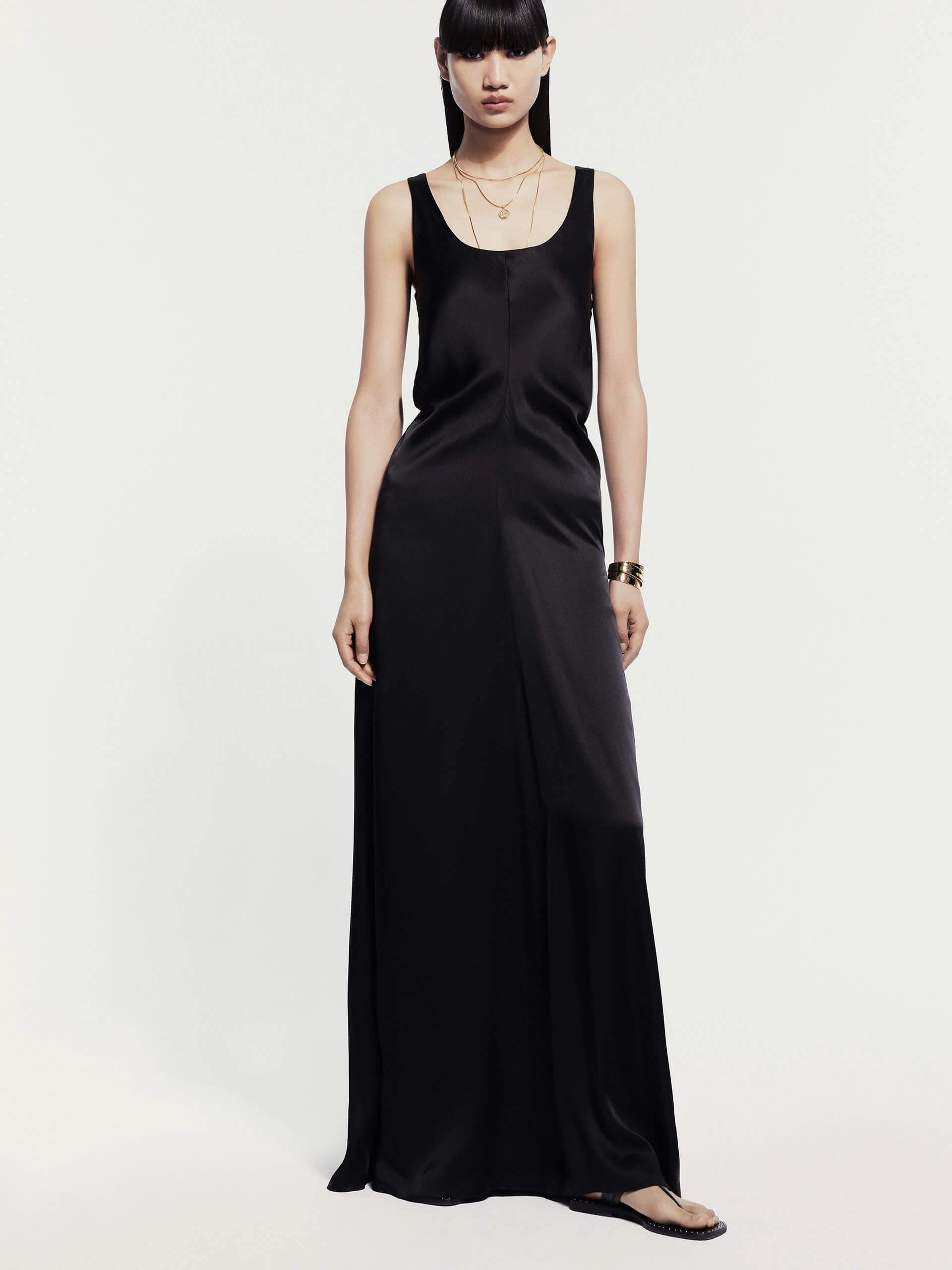 Open Back Silk Dress Modest Look Satin-Sleeve