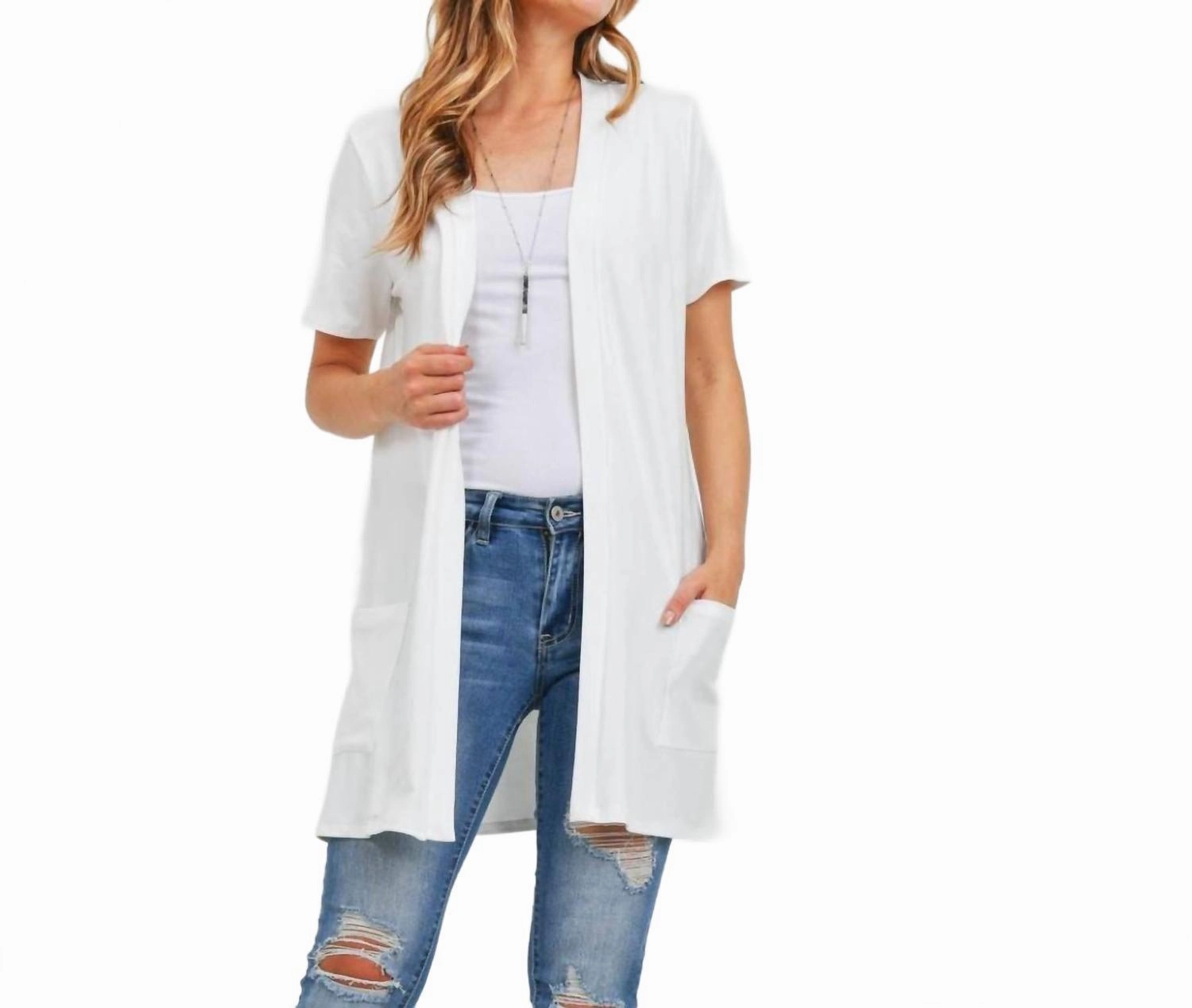 Open Front Cardigan In Ivory Minimalist Look