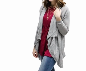 Open Front Pocket Cardigan In Grey Breathable Open Weave