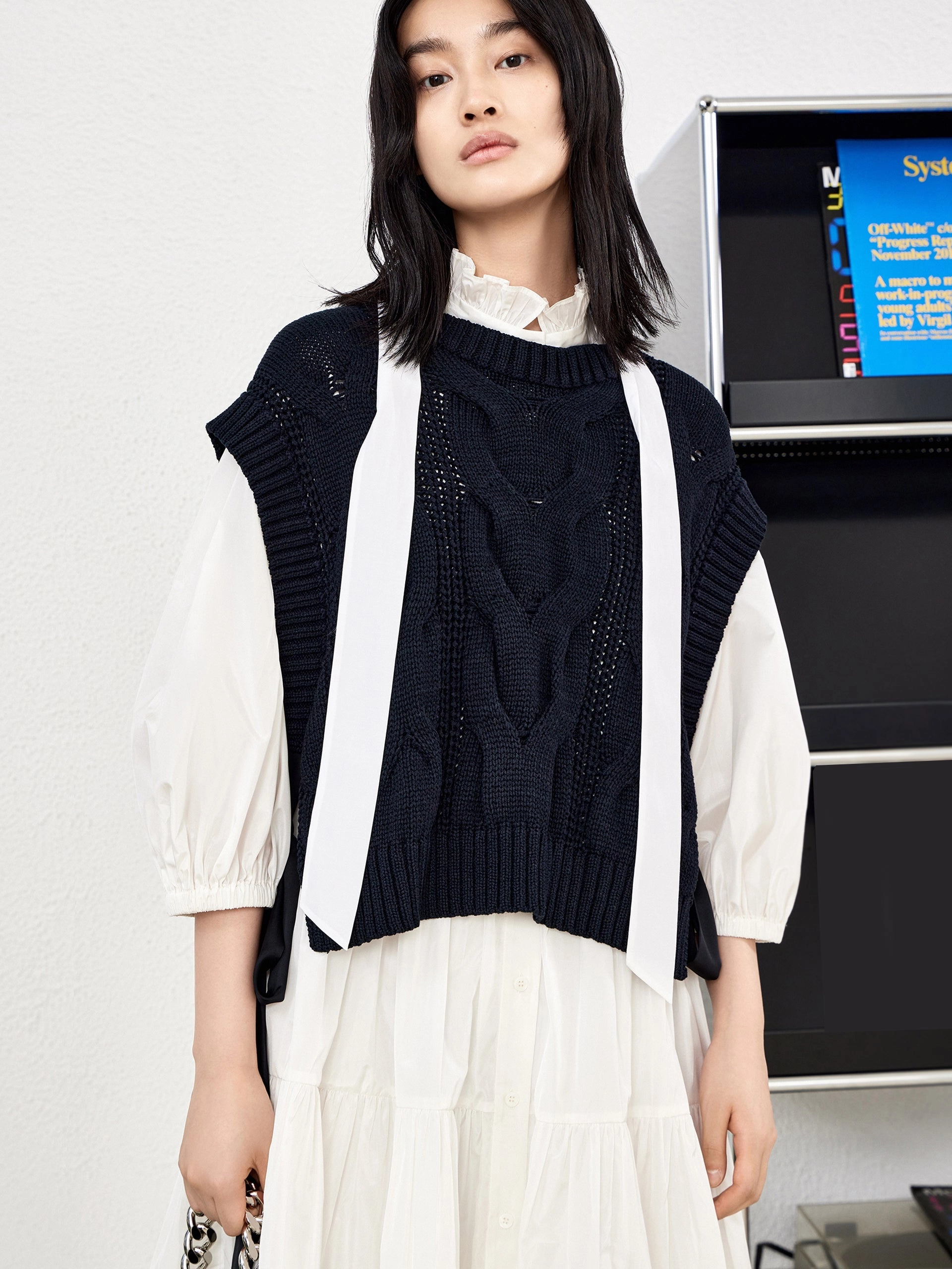 Openwork Tied Sleeveless Knit Top Stylish Tank LowProfile Zipper