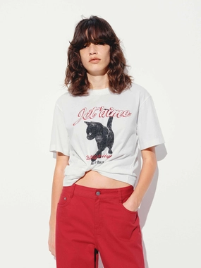 Light and Breathable Cat Printed Round Neck T-shirt