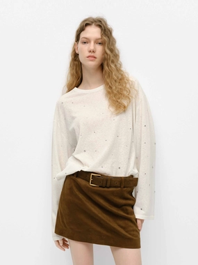 BreathableMeshInsert Crystal Detail Knitted Sweater