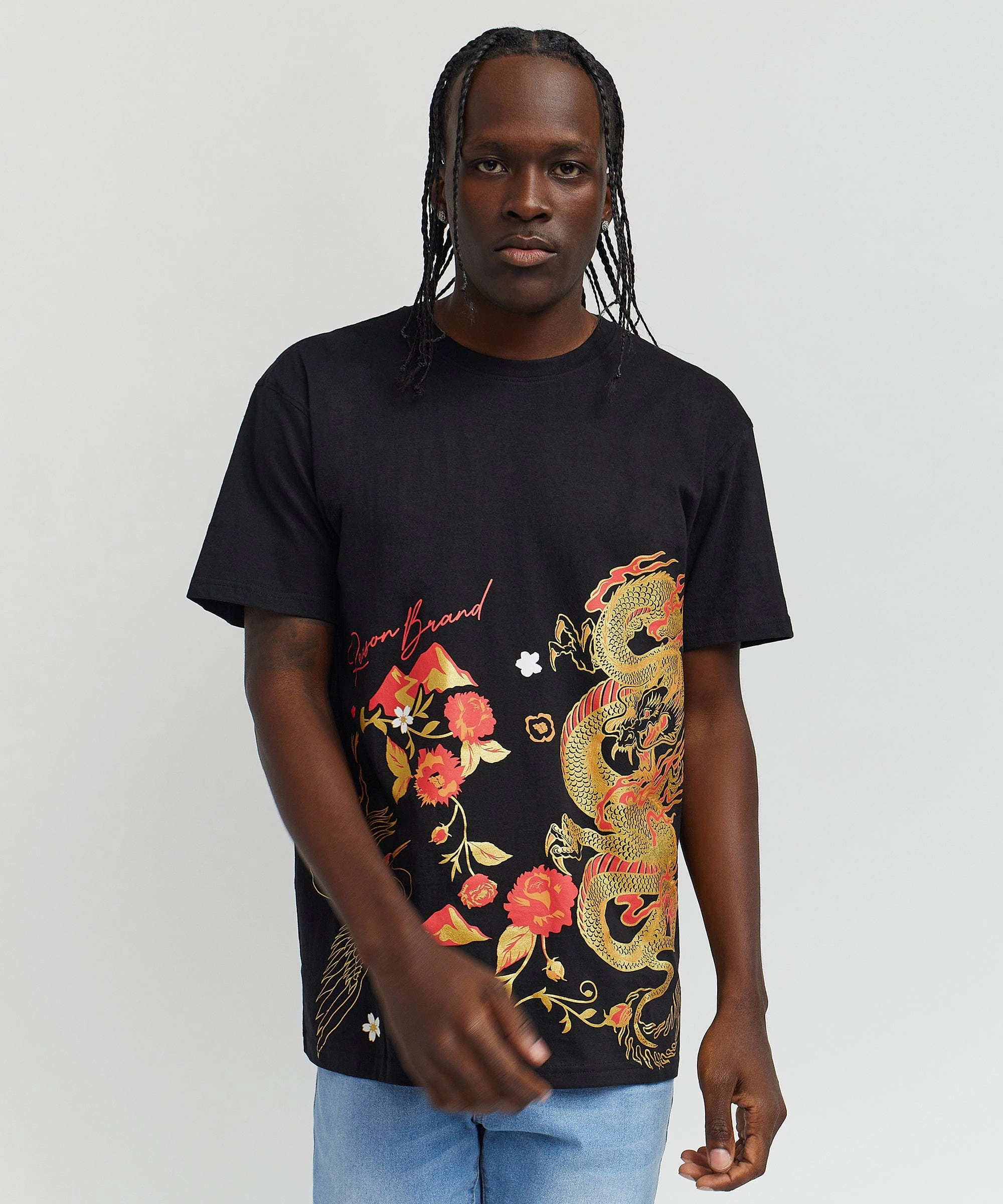 Low Impact Manufacturing Osaka Front Print Short Sleeve Tee - Black