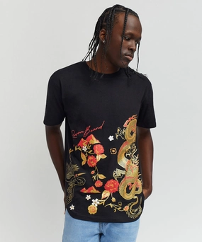 Loose cut Osaka Front Print Short Sleeve Tee - Black