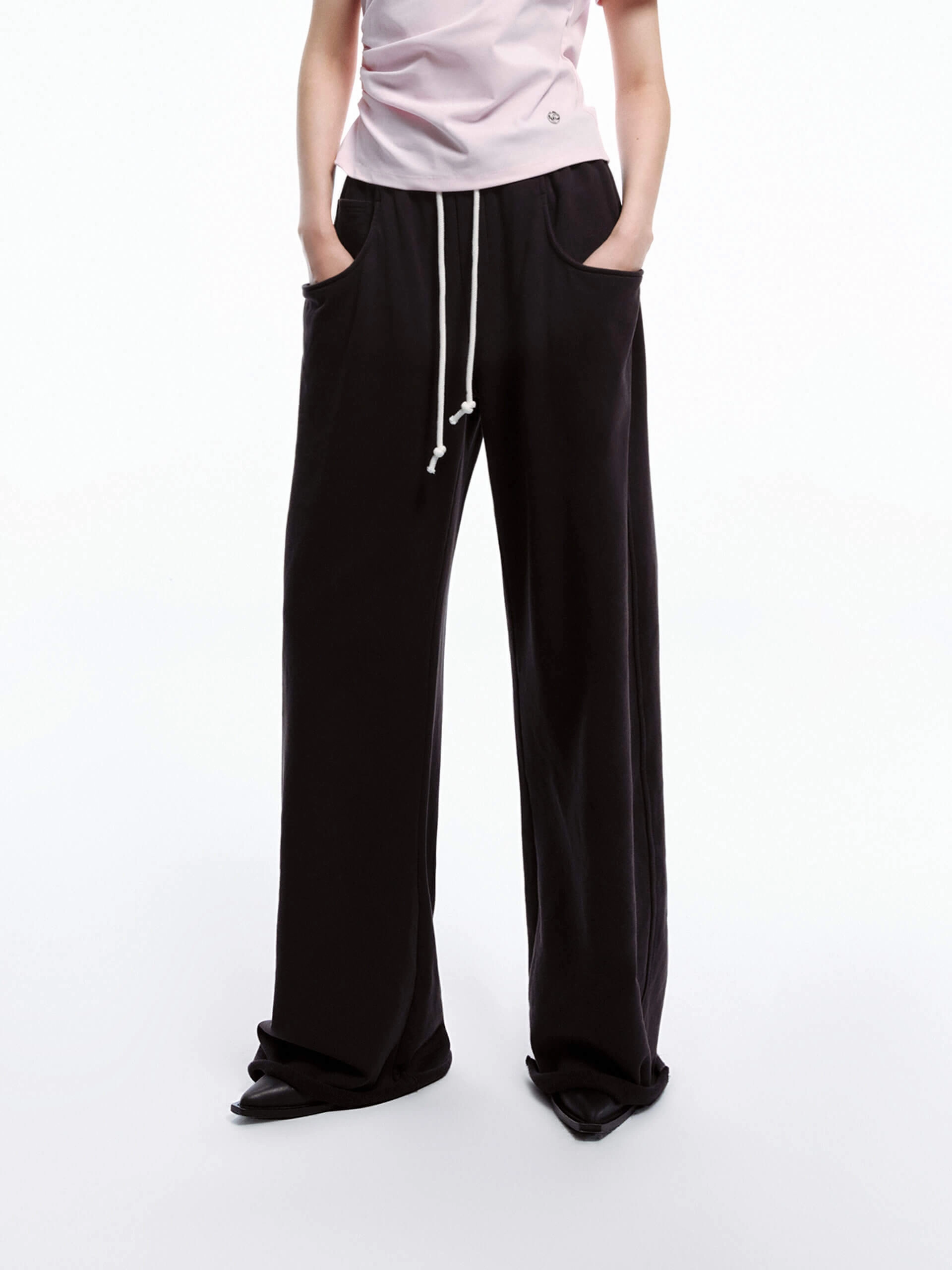 Drawstring Wide Leg Pants Cozy Comfort Basic Stretch