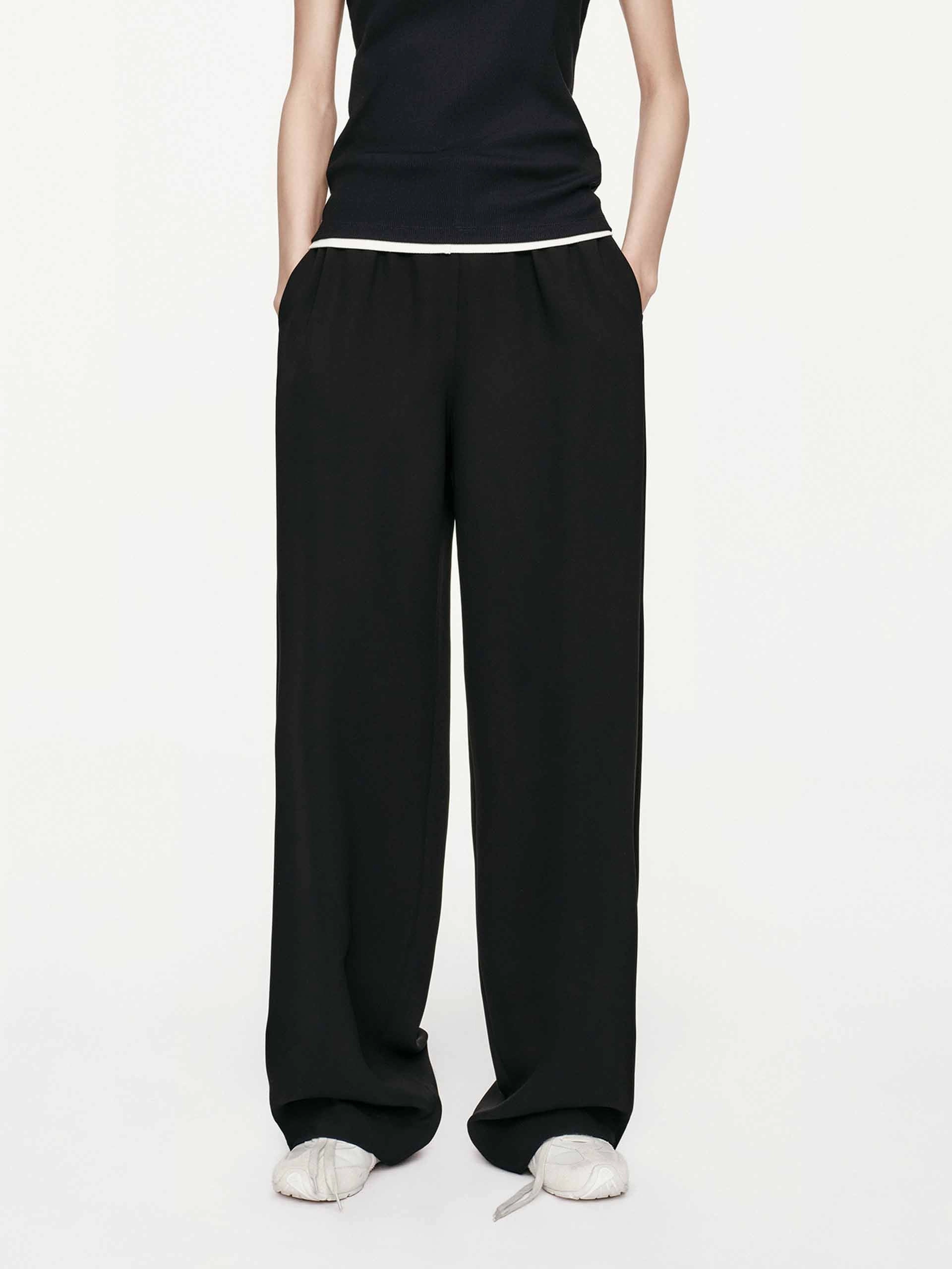 Black Relaxed Straight Trousers Cozy Touch