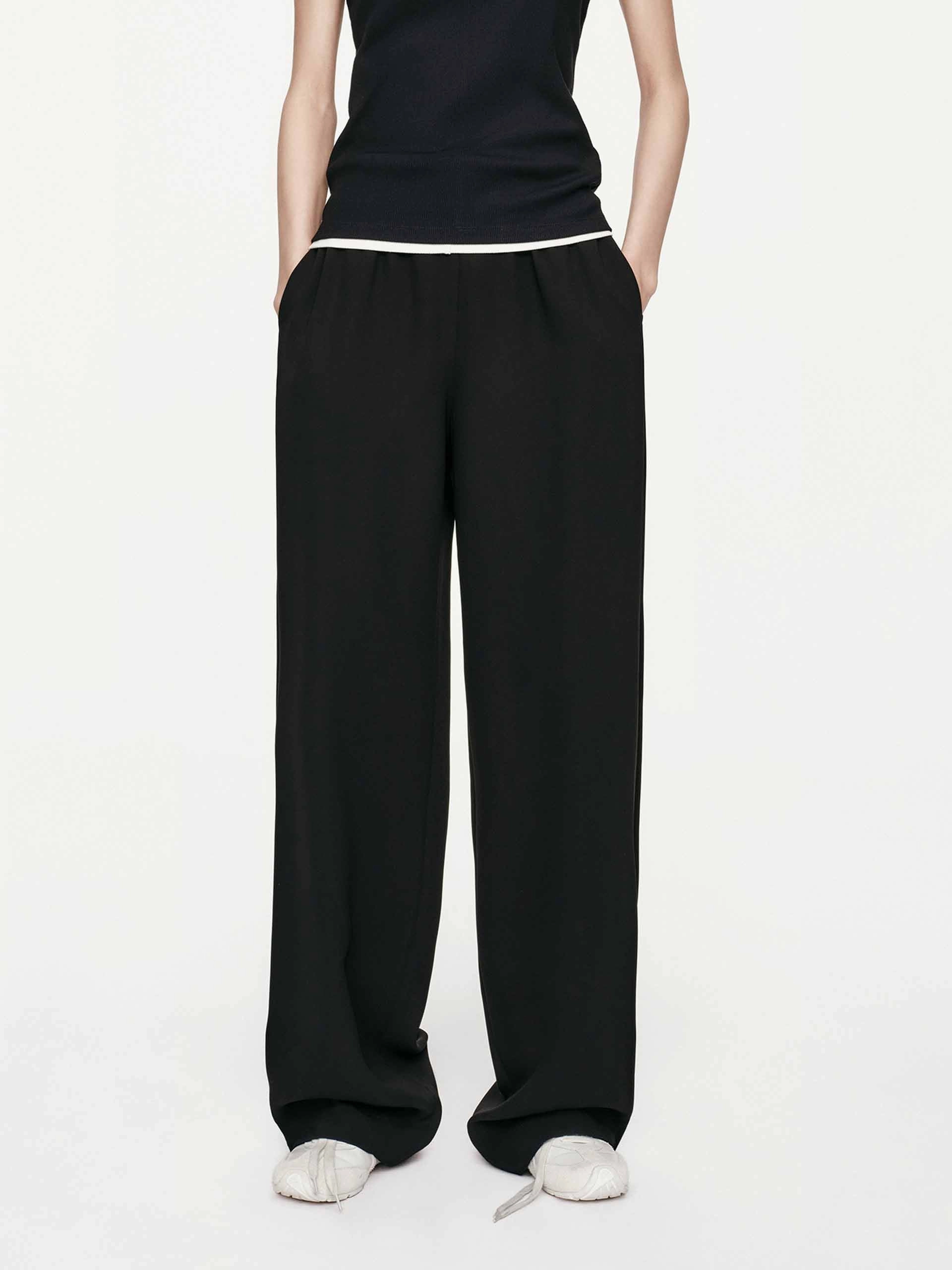 Black Relaxed Straight Trousers Soft Feel Comfy Essentials Wear