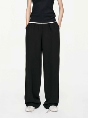 Black Relaxed Straight Trousers Cozy Touch