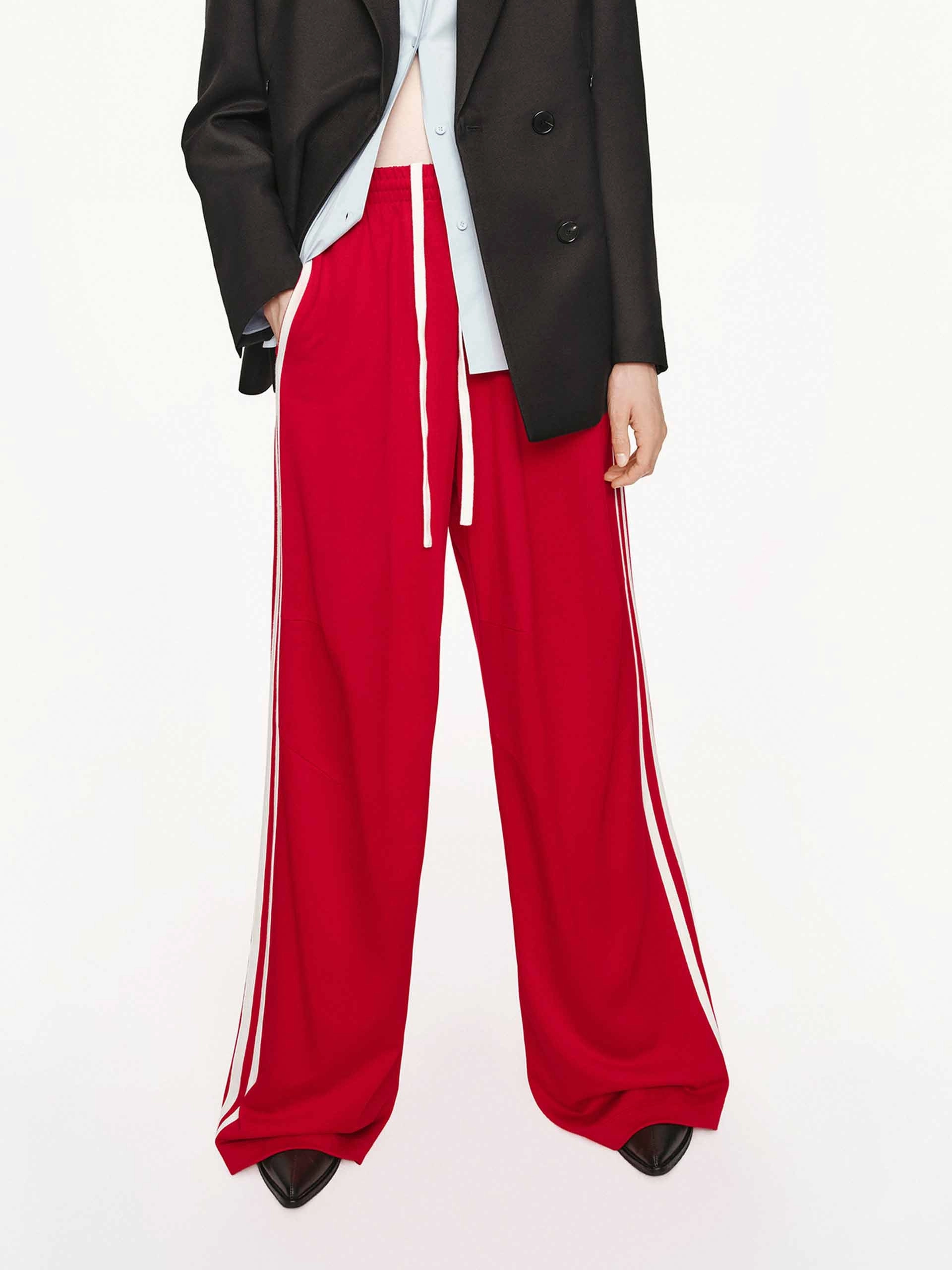 Contrast Trim Drawstring Trousers Sleek Fit Lightweight Flex