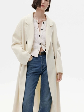Belted Double Faced Wool Coat Flexible Hem Adjustment Midweight Layer