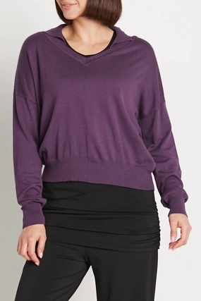 Perfect Knit Comfy Trend Pima Cotton Preppy V-Neck Sweater In Plum