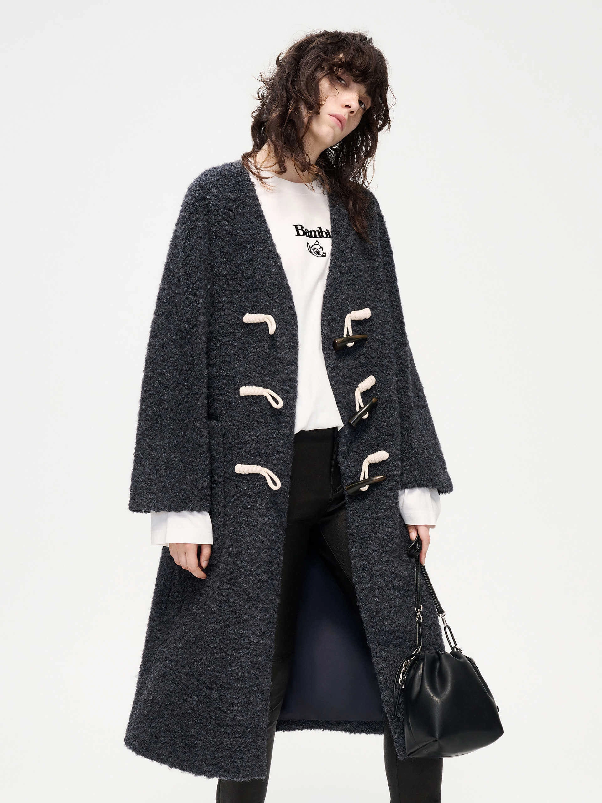 Oversize Boucle Knit Coat Weatherproof Zippers