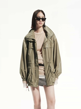 Oversize Drawstring Hood Coat Odor Resistant Finish
