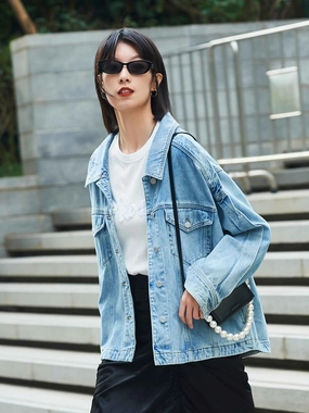 Oversized Denim Jacket Snag Resistant Fabric