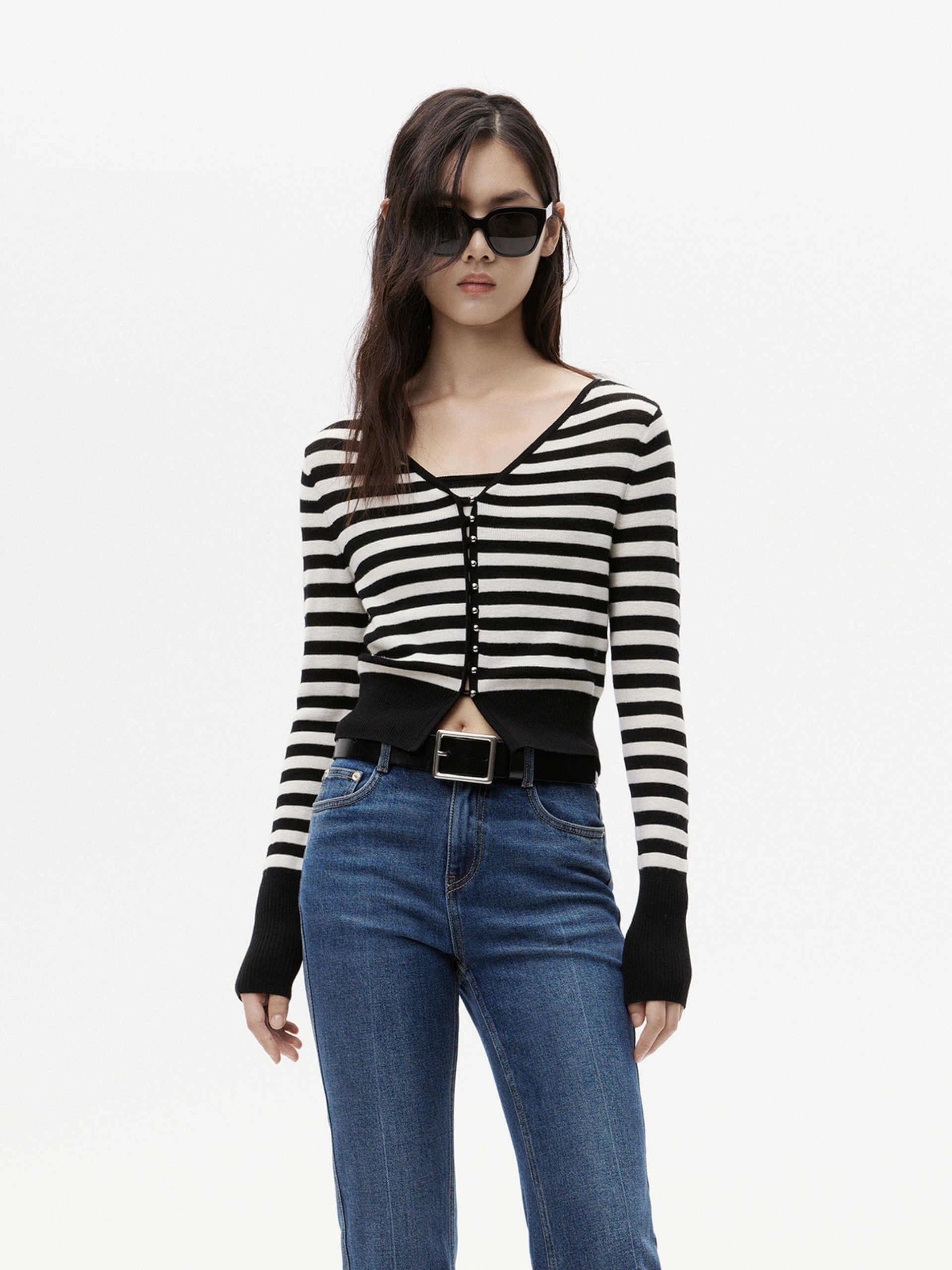 Striped Knitted Cardigan Set Knit Fabric Technology