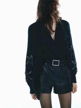 Oversized Fuzzy Cardigan Reinforced Hem Elegant Blouse