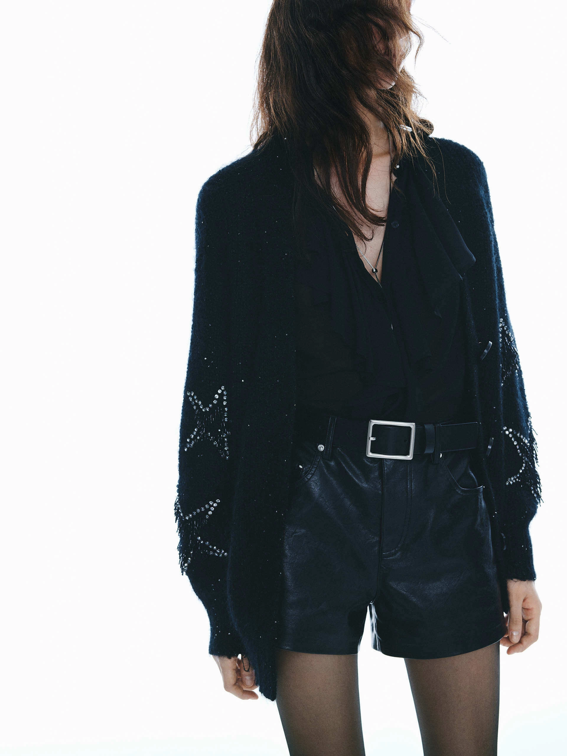 Oversized Fuzzy Cardigan Reinforced Hem Elegant Blouse