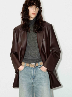 Low Profile Collar Oversized Leather Blazer