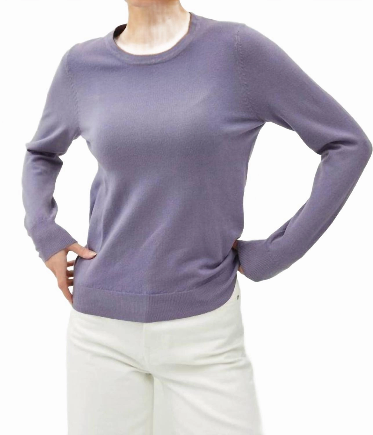 Crew Neck Sweater In Lavander Flexible Waistband