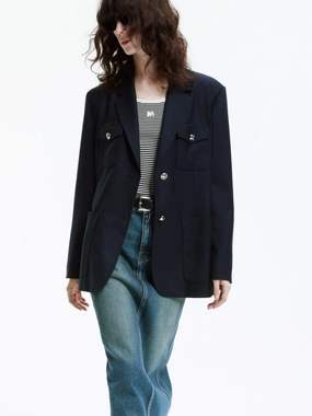 Oversized Single Breasted Blazer Magnetic Fastenings Waterproof Coating