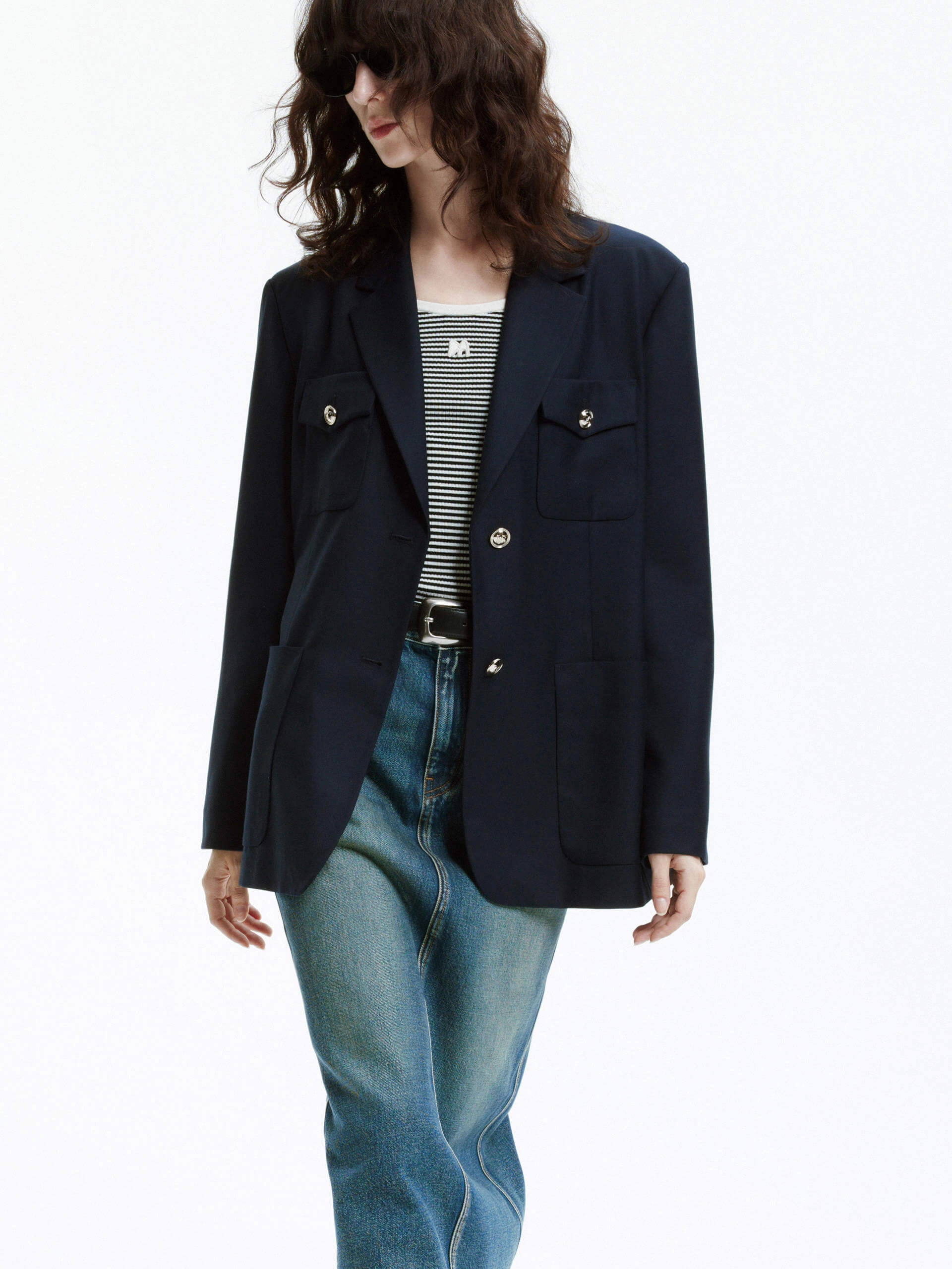 Oversized Single Breasted Blazer Magnetic Fastenings Waterproof Coating