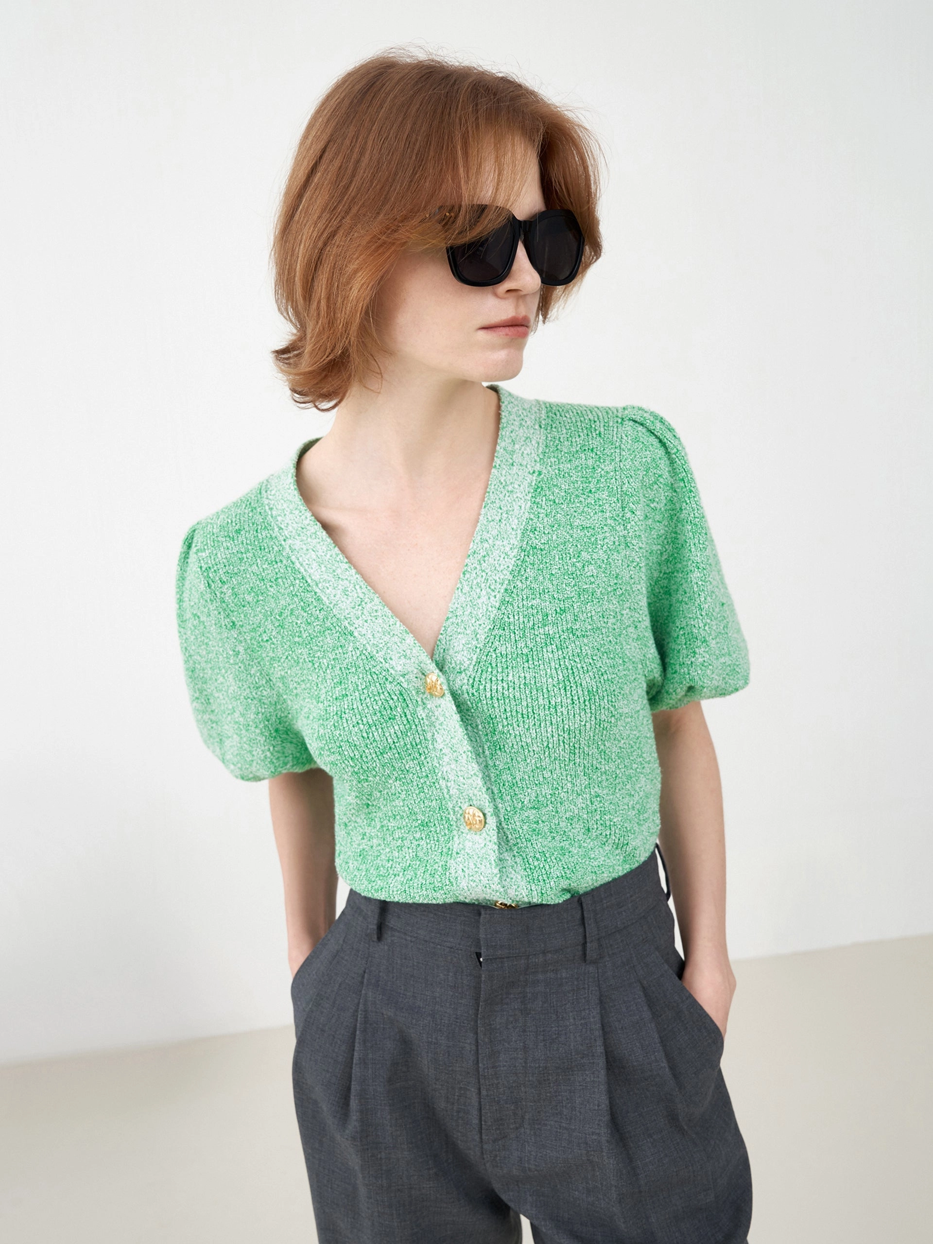 SeamFreeShoulder Wool Blend Puff Sleeve Top