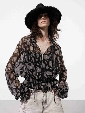 Paisley Print Silk Blouse Buttery Soft Handfeel