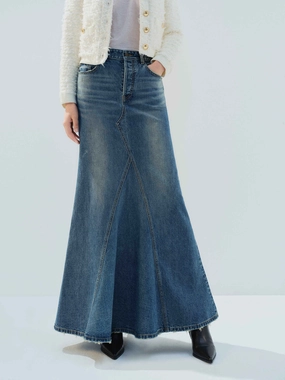 Comfort Stretch Paneled Denim Maxi Skirt
