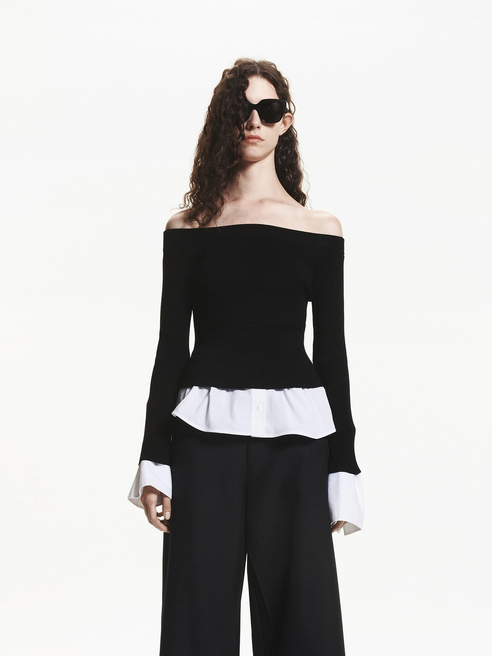 Paneled Detail Knitted Top FlexibleWaistband WrinkleResistant