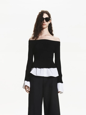 Paneled Detail Knitted Top FlexibleWaistband WrinkleResistant