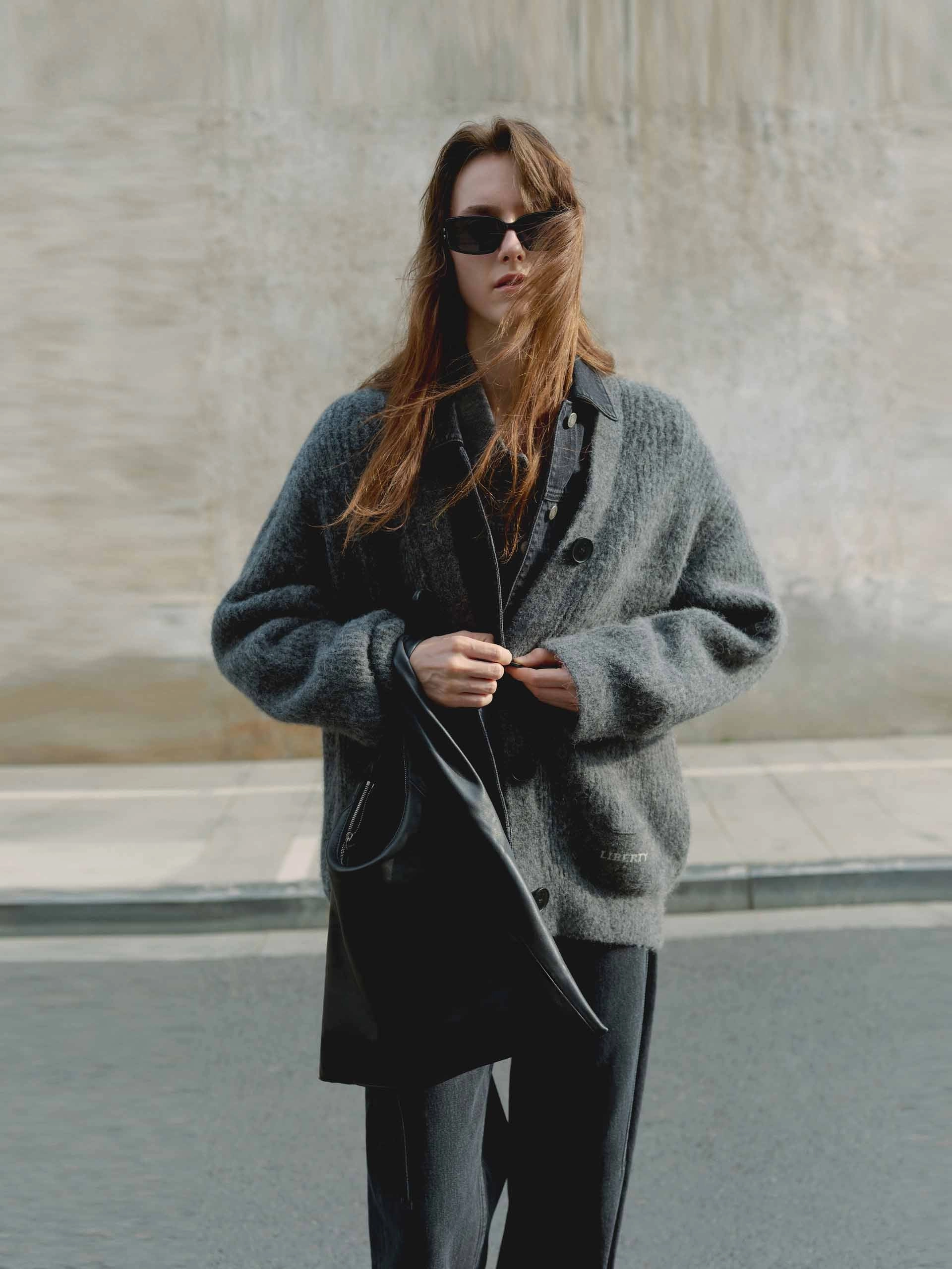 Paneled Detail Loose Cardigan ConvertibleStyle