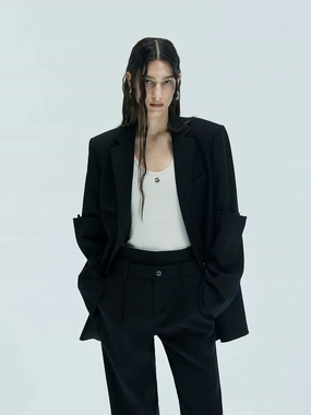 AbrasionResistant HighNeckDesign Paneled Detail Tailored Blazer
